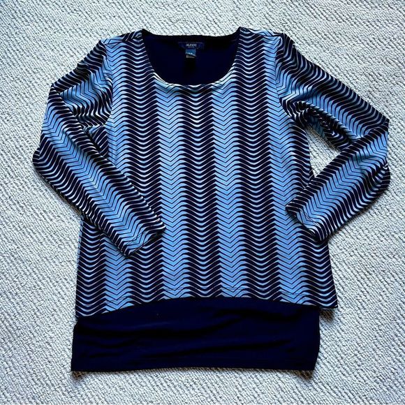 Alfani Tops - Alfani Petite Medium | Black & Blue Chevron Print Stretch Top Blouse